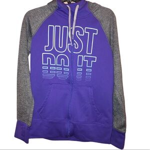 Nike Therma Fit Just Do It Full Zip Thumbhole Hoodie Grey Purple‎ Medium